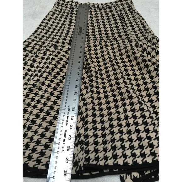 Womens Jacquard Pleated Flared Chic Skirt Houndstooth Pattern Black Beige Casual - Picture 3 of 6